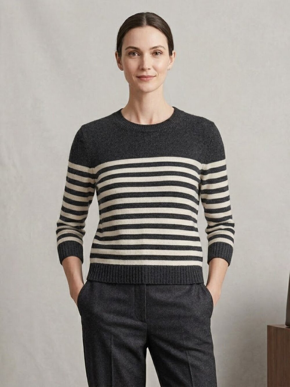 Theory Striped Shrunken ST Felted Wool Cashmere Sweater